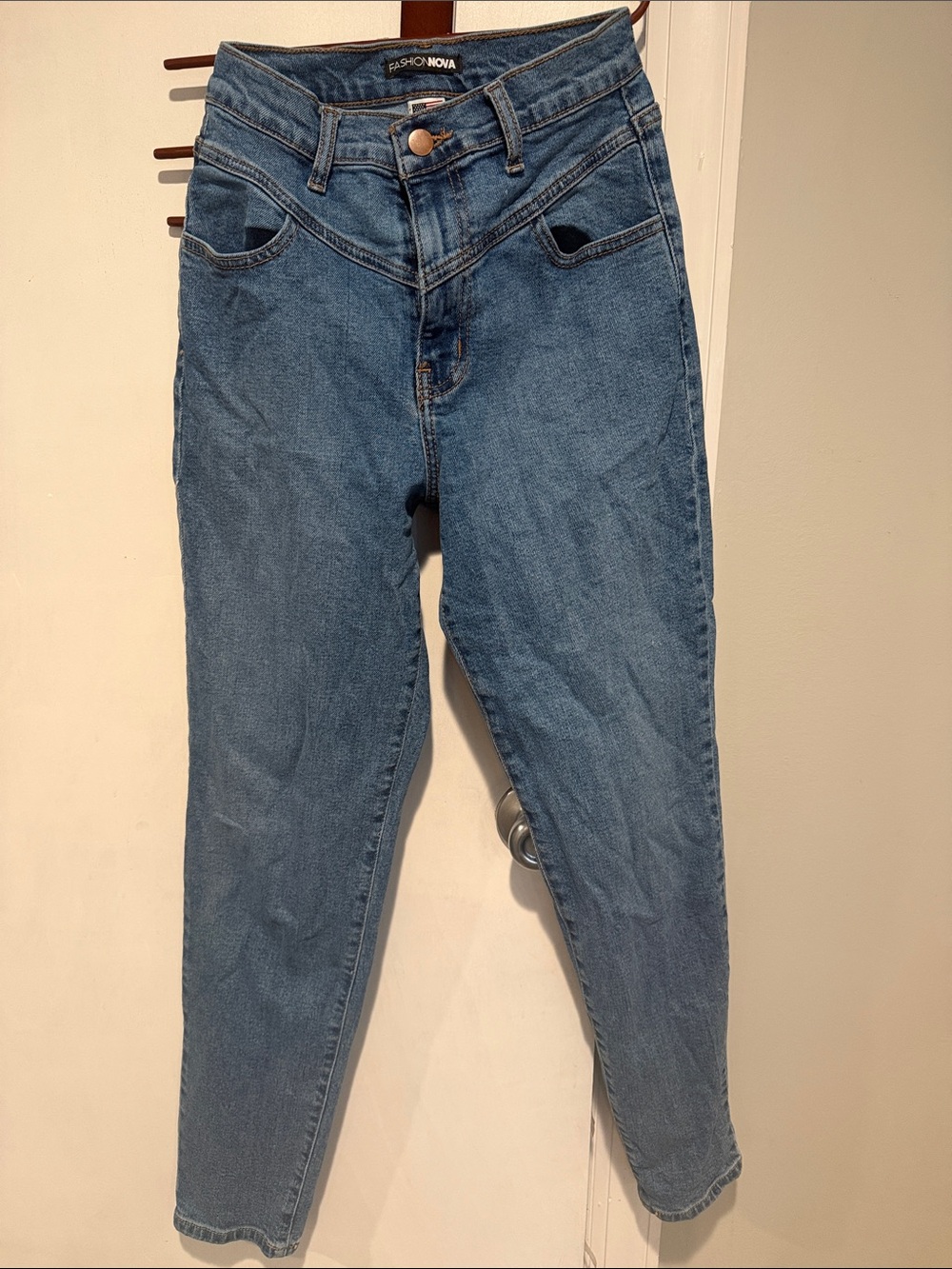 Fashion Nova Medium Blue Straight-Leg High Rise Jeans